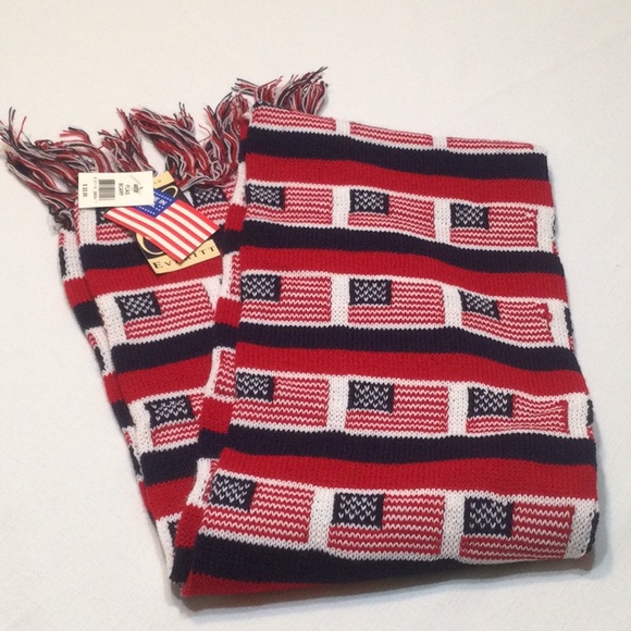 Everitt Knitted Flag Scarf Made In U.S.A. NWT - Picture 2 of 4